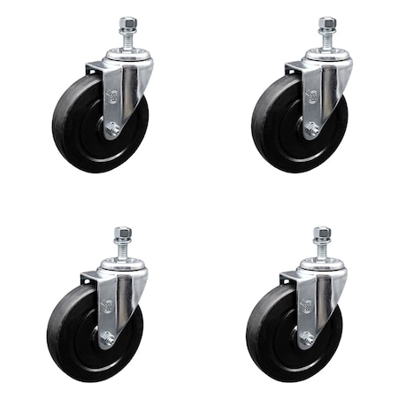 Service Caster 5 Inch SS Soft Rubber Wheel Swivel 3/8 Inch Threaded Stem Caster Set SCC SCC-SSTS20S514-SRS-381615-4
